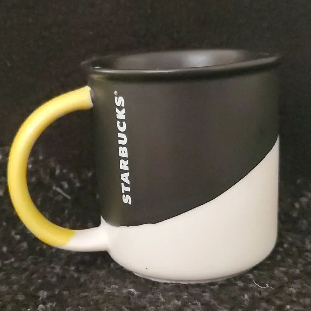 Starbucks 2017 Angle Dip Black Yellow Handle Coffee Cup 12 oz